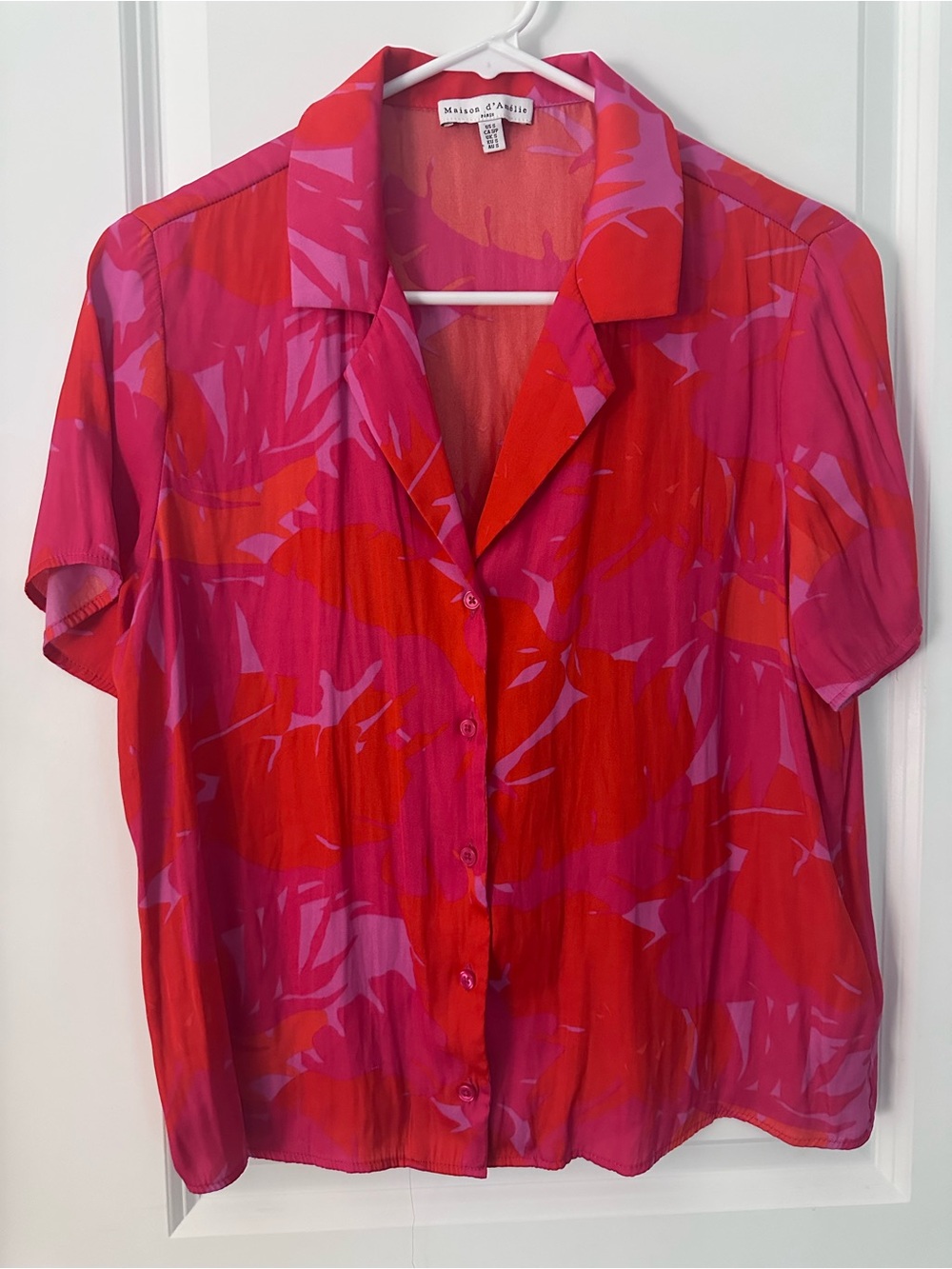 Maison d'Annic Floral Button-Front Blouse in Pink/Red